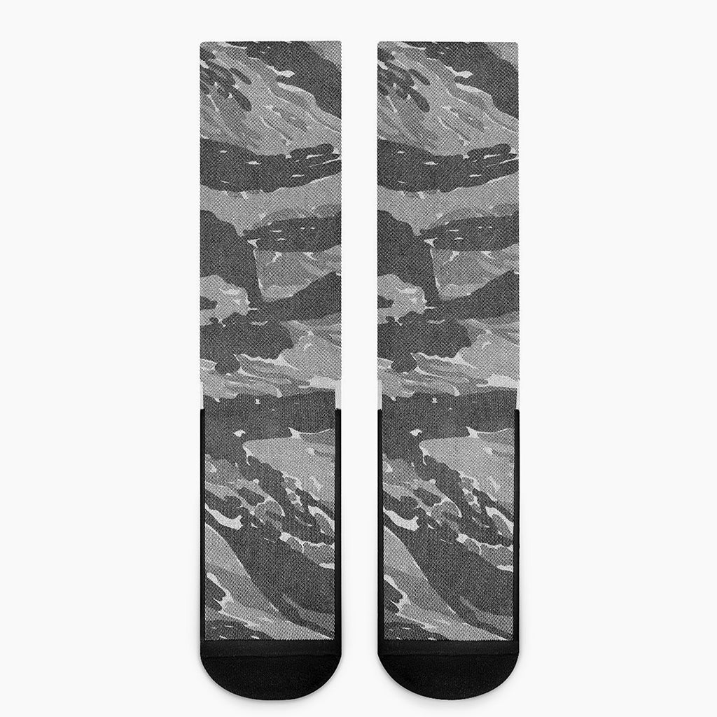 Grey Tiger Stripe Camouflage Print Crew Socks