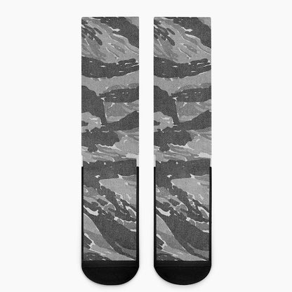 Grey Tiger Stripe Camouflage Print Crew Socks
