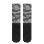 Grey Tiger Stripe Camouflage Print Crew Socks