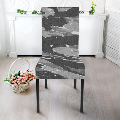 Grey Tiger Stripe Camouflage Print Dining Chair Slipcover