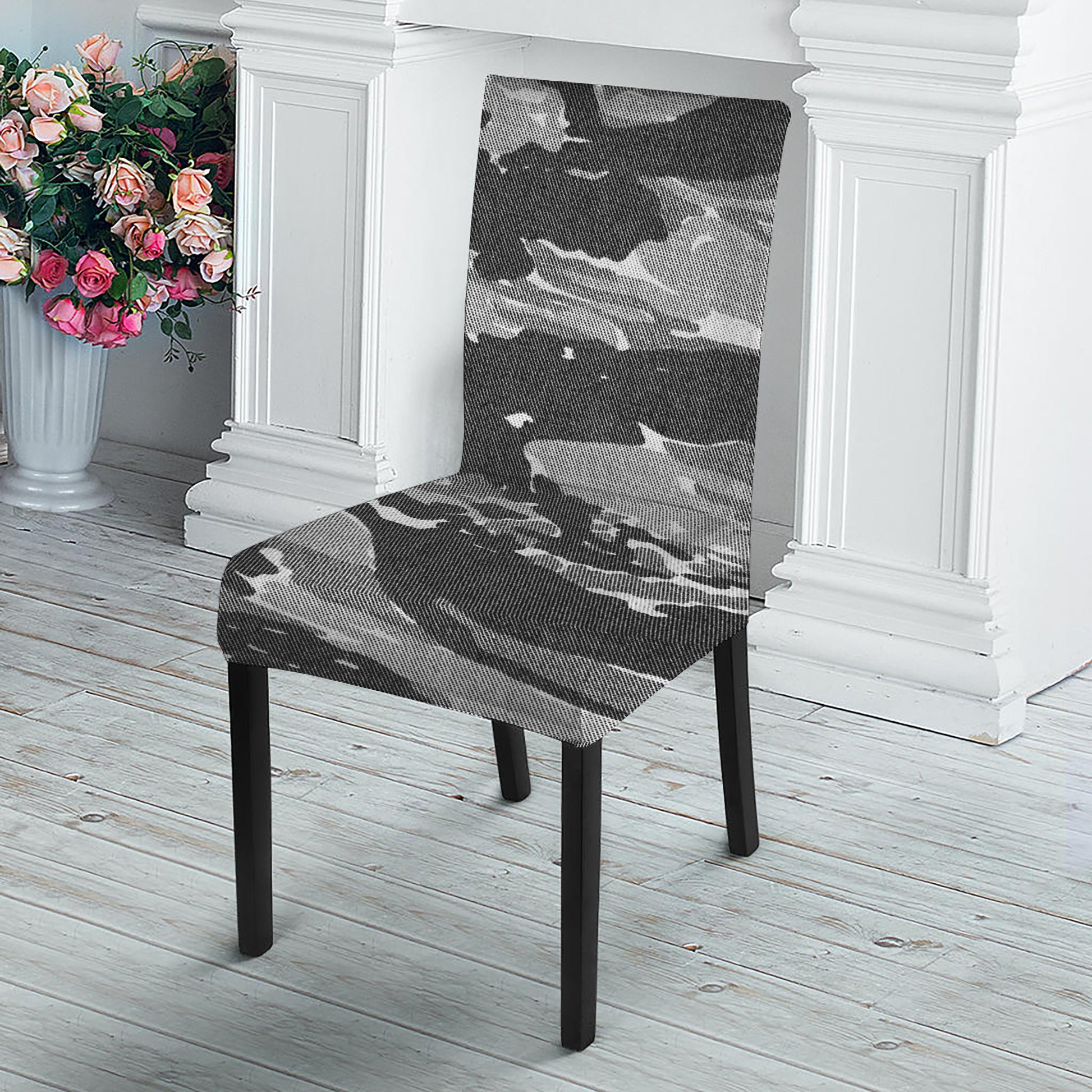 Grey Tiger Stripe Camouflage Print Dining Chair Slipcover