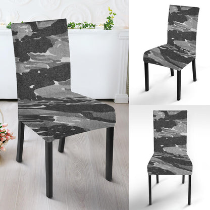 Grey Tiger Stripe Camouflage Print Dining Chair Slipcover