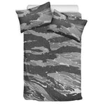 Grey Tiger Stripe Camouflage Print Duvet Cover Bedding Set