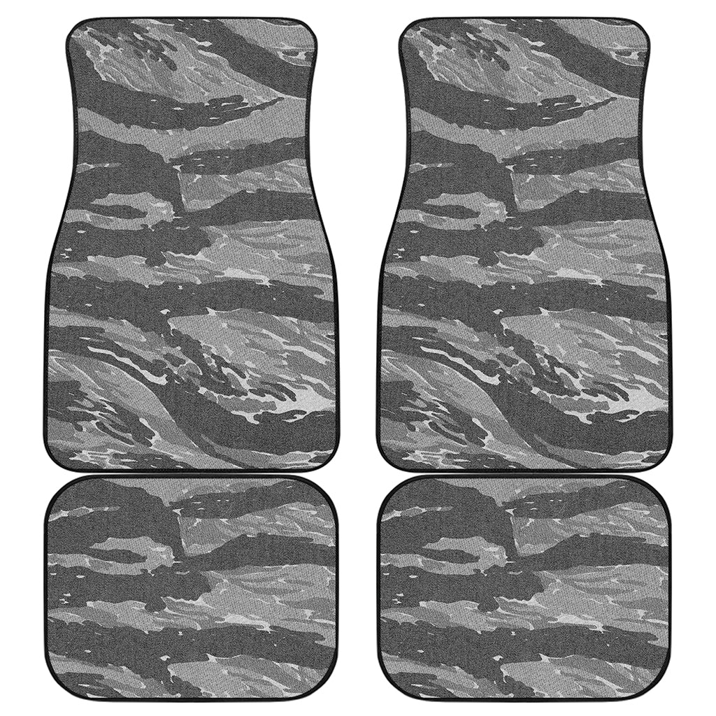 Grey Tiger Stripe Camouflage Print Front and Back Car Floor Mats