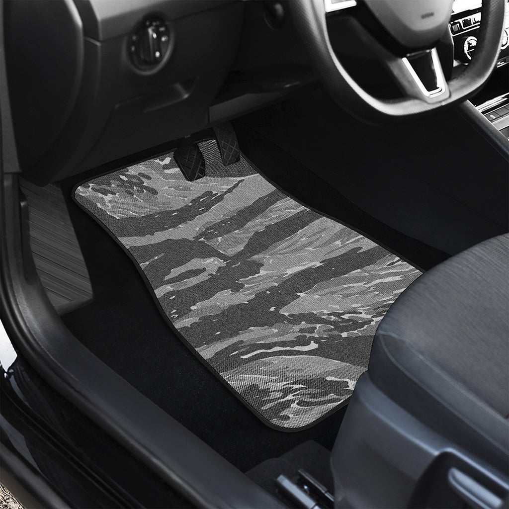 Grey Tiger Stripe Camouflage Print Front and Back Car Floor Mats