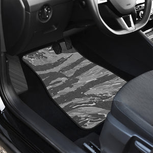 Grey Tiger Stripe Camouflage Print Front and Back Car Floor Mats