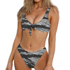 Grey Tiger Stripe Camouflage Print Front Bow Tie Bikini