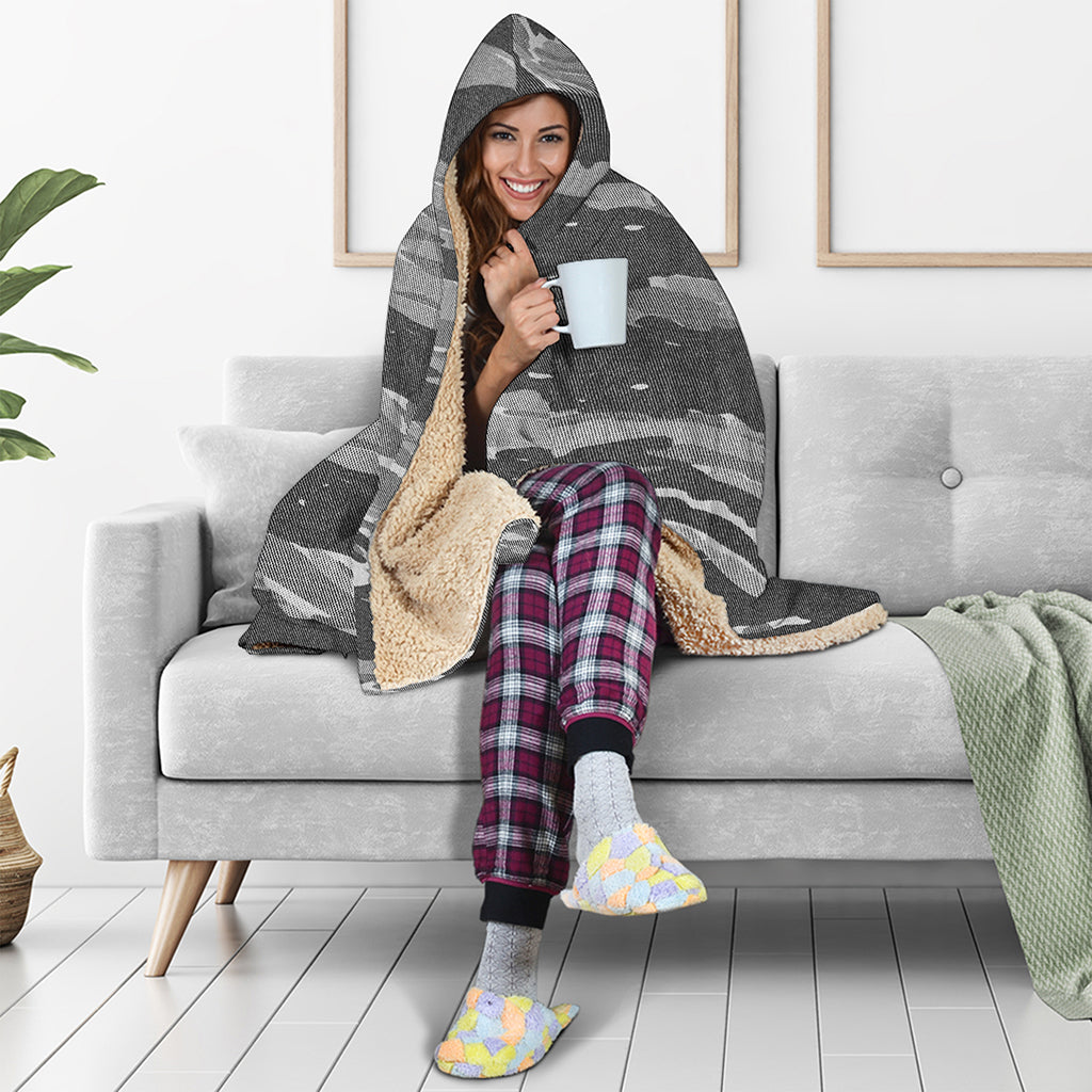 Grey Tiger Stripe Camouflage Print Hooded Blanket