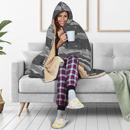 Grey Tiger Stripe Camouflage Print Hooded Blanket