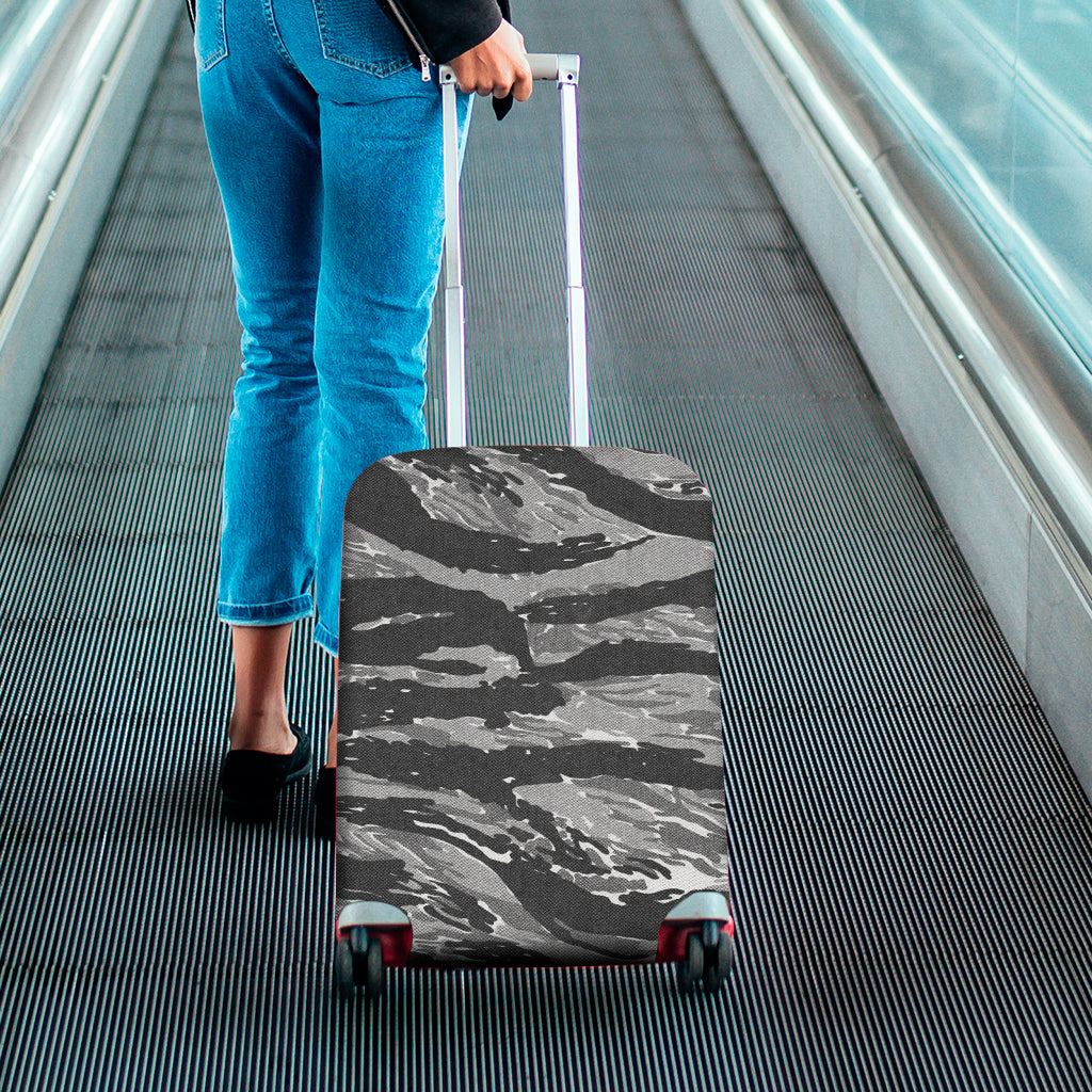 Grey Tiger Stripe Camouflage Print Luggage Cover