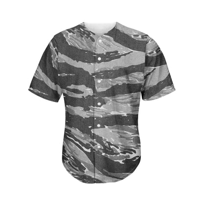 Grey Tiger Stripe Camouflage Print Men's Baseball Jersey