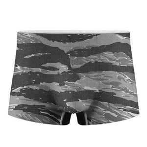 Grey Tiger Stripe Camouflage Print Men's Boxer Briefs
