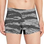 Grey Tiger Stripe Camouflage Print Men's Boxer Briefs