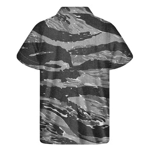 Grey Tiger Stripe Camouflage Print Men's Short Sleeve Shirt