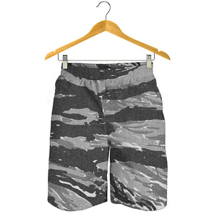 Grey Tiger Stripe Camouflage Print Men's Shorts