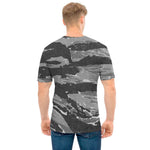 Grey Tiger Stripe Camouflage Print Men's T-Shirt