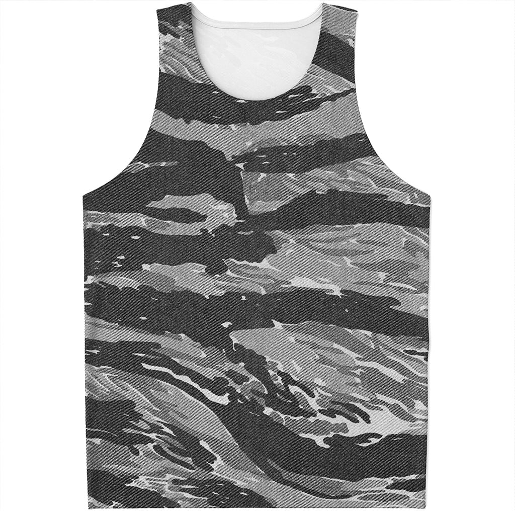 Grey Tiger Stripe Camouflage Print Men's Tank Top