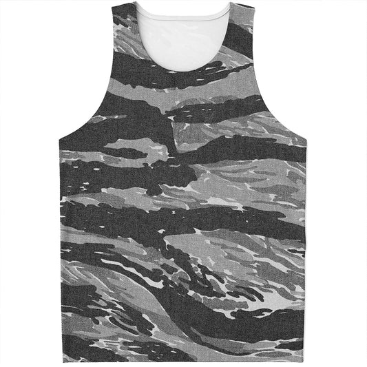 Grey Tiger Stripe Camouflage Print Men's Tank Top