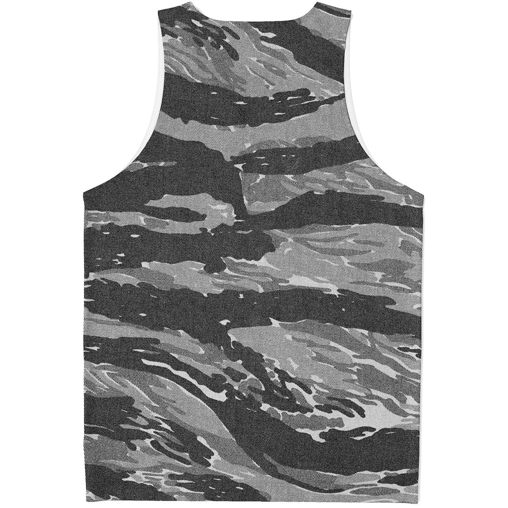 Grey Tiger Stripe Camouflage Print Men's Tank Top