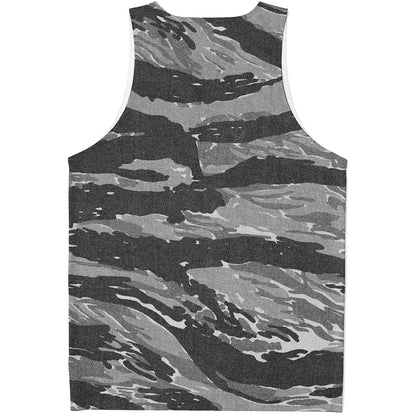 Grey Tiger Stripe Camouflage Print Men's Tank Top