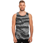 Grey Tiger Stripe Camouflage Print Men's Tank Top