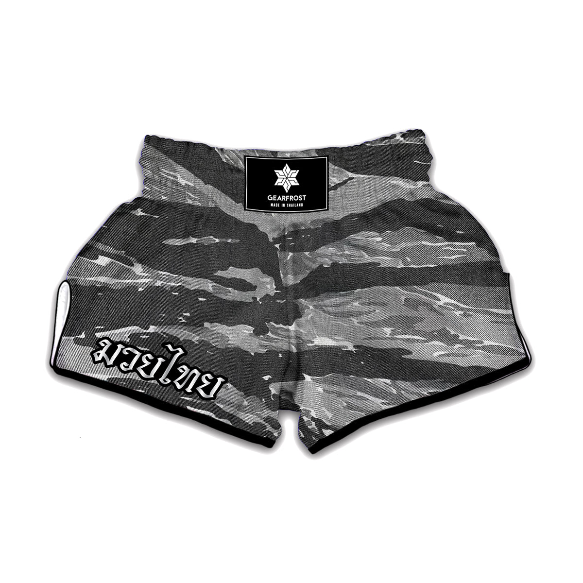 Grey Tiger Stripe Camouflage Print Muay Thai Boxing Shorts
