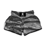 Grey Tiger Stripe Camouflage Print Muay Thai Boxing Shorts