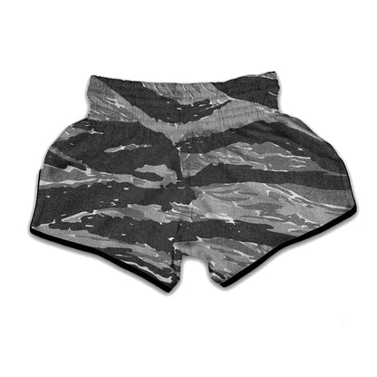 Grey Tiger Stripe Camouflage Print Muay Thai Boxing Shorts