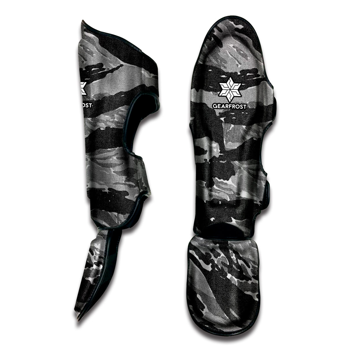 Grey Tiger Stripe Camouflage Print Muay Thai Shin Guard