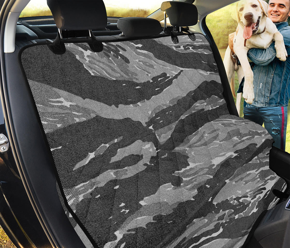 Grey Tiger Stripe Camouflage Print Pet Car Back Seat Cover