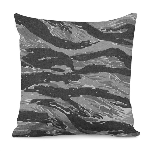 Grey Tiger Stripe Camouflage Print Pillow Cover