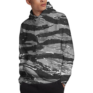 Grey Tiger Stripe Camouflage Print Pullover Hoodie