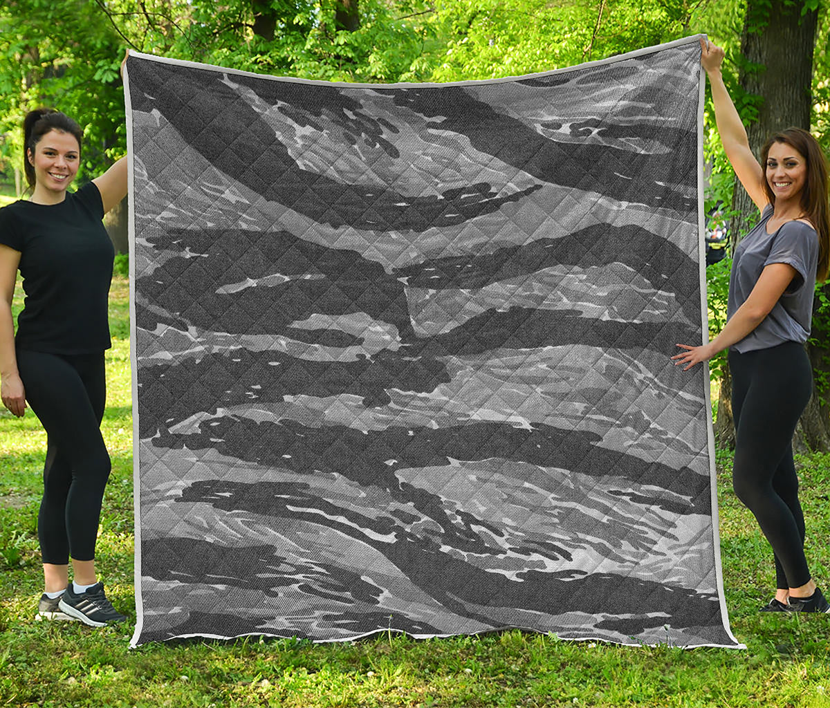 Grey Tiger Stripe Camouflage Print Quilt