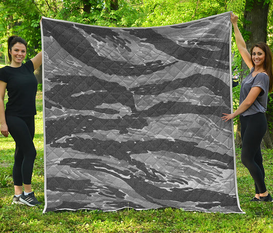 Grey Tiger Stripe Camouflage Print Quilt