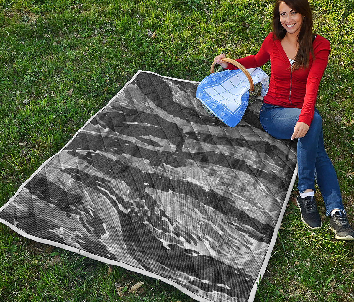 Grey Tiger Stripe Camouflage Print Quilt
