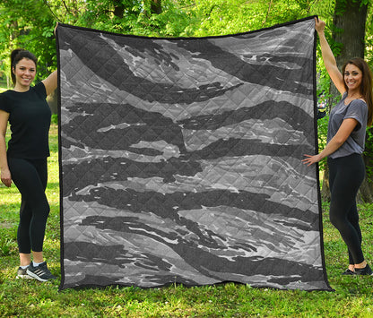 Grey Tiger Stripe Camouflage Print Quilt
