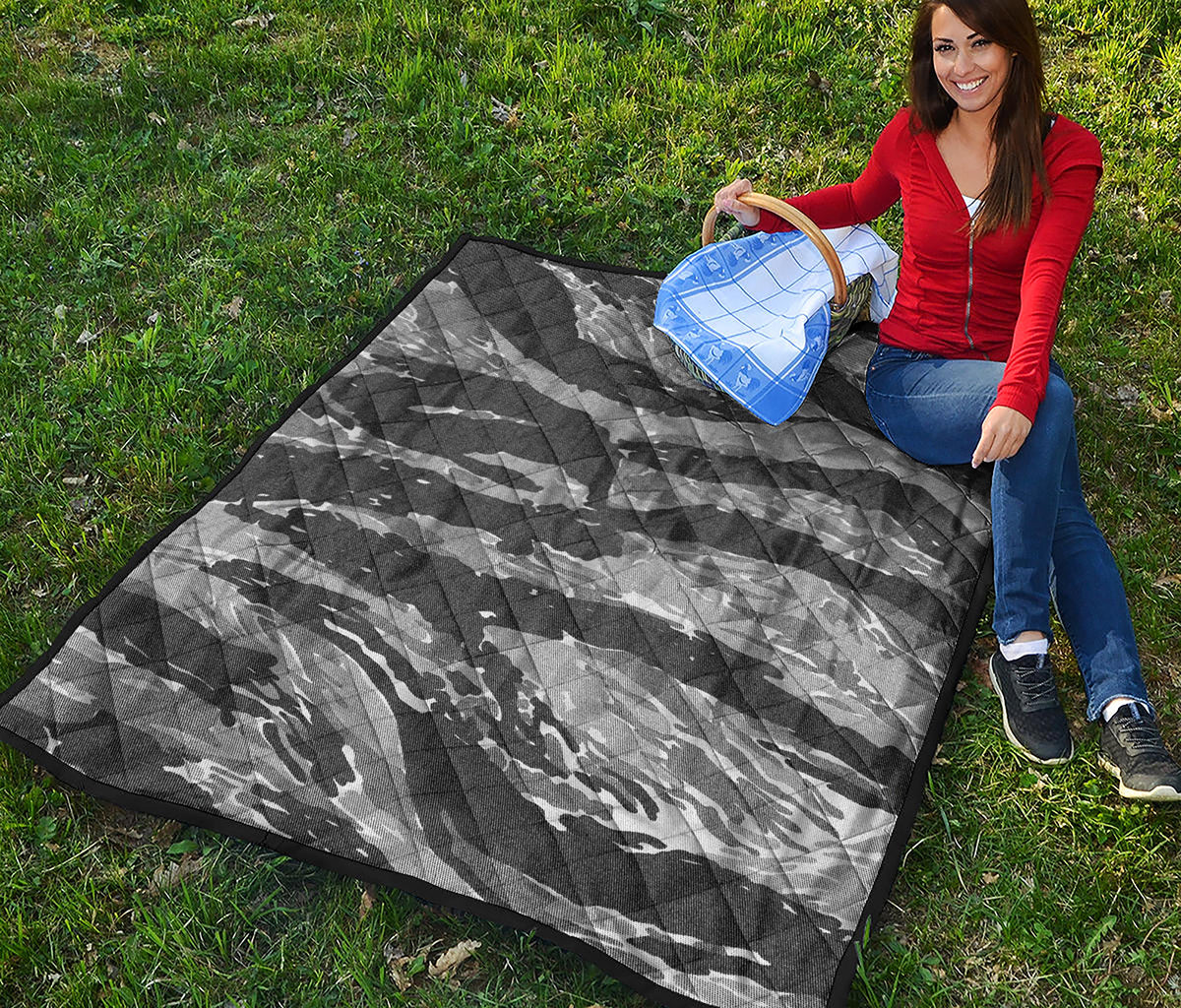 Grey Tiger Stripe Camouflage Print Quilt