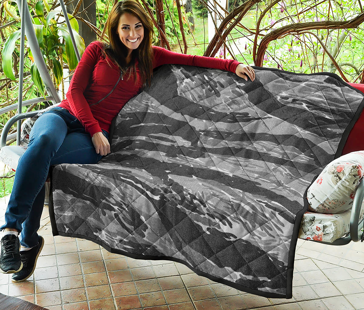 Grey Tiger Stripe Camouflage Print Quilt
