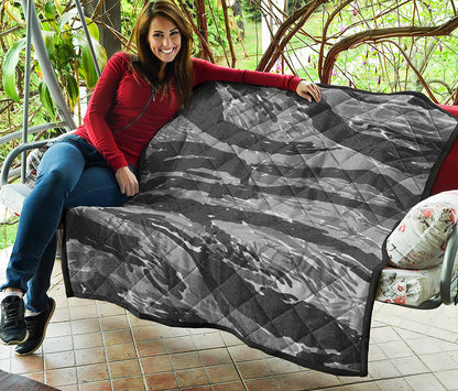 Grey Tiger Stripe Camouflage Print Quilt