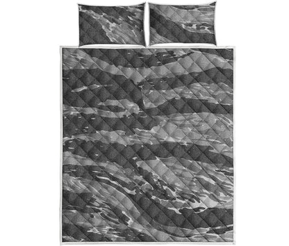 Grey Tiger Stripe Camouflage Print Quilt Bed Set