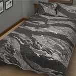 Grey Tiger Stripe Camouflage Print Quilt Bed Set