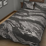 Grey Tiger Stripe Camouflage Print Quilt Bed Set