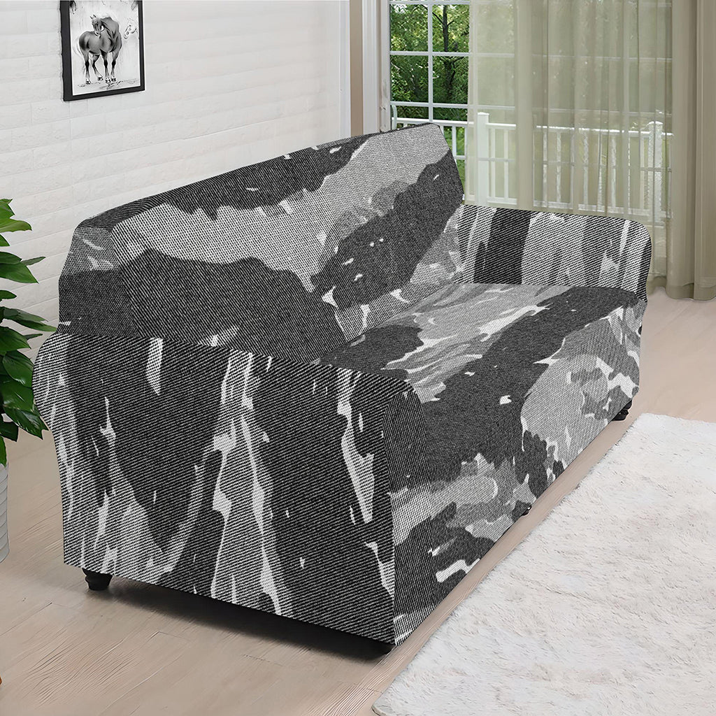 Grey Tiger Stripe Camouflage Print Sofa Cover