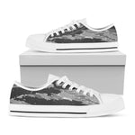 Grey Tiger Stripe Camouflage Print White Low Top Shoes