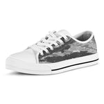 Grey Tiger Stripe Camouflage Print White Low Top Shoes