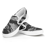 Grey Tiger Stripe Camouflage Print White Slip On Shoes