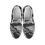 Grey Tiger Stripe Camouflage Print White Slip On Shoes