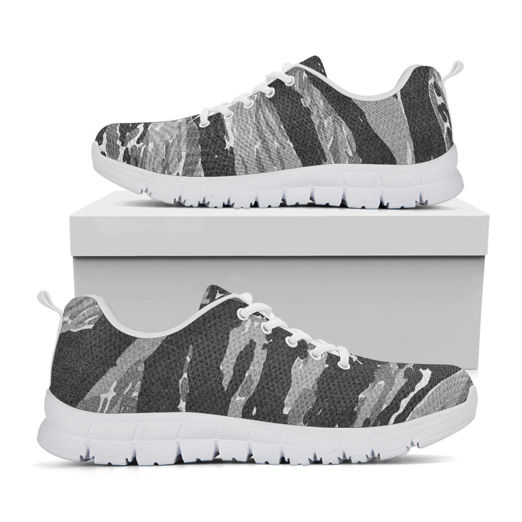 Grey Tiger Stripe Camouflage Print White Sneakers