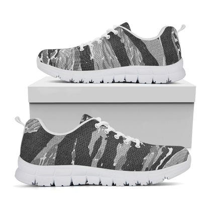 Grey Tiger Stripe Camouflage Print White Sneakers