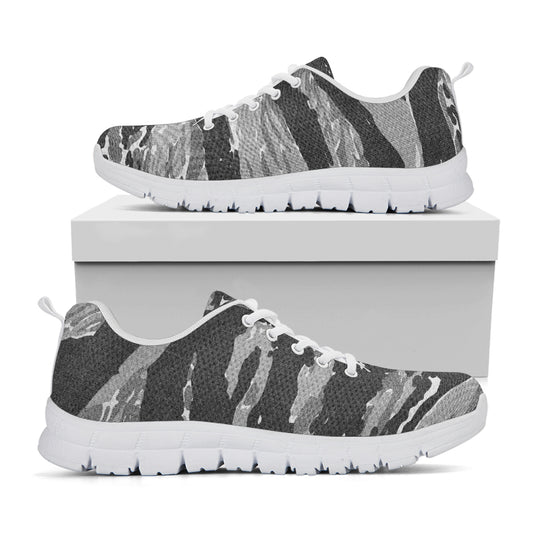 Grey Tiger Stripe Camouflage Print White Sneakers